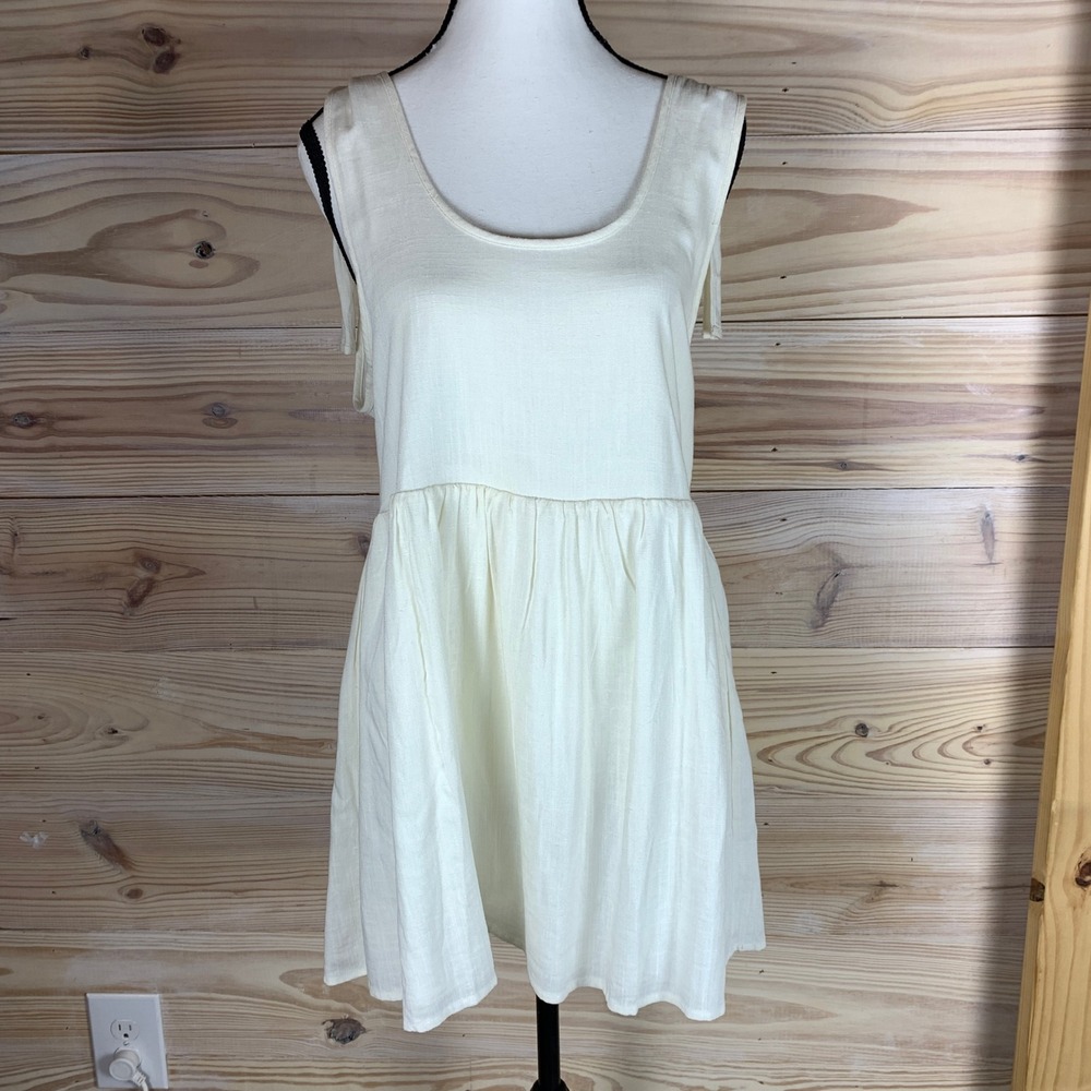Nasty Gal Dress Womens 6‎ Cream Cotton Linen Tie Shoulder Babydoll Mini Resort